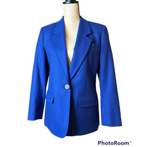 Vintage Pendleton Wool Jacket in Blue One Button Close Size 6 Petite